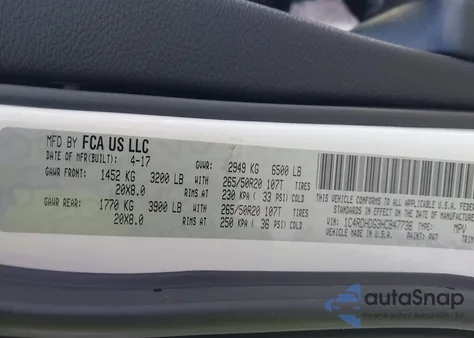 2017 Dodge Durango Gt Rwd z USA, uszkodzony, nr VIN 1C4RDHDG3HC847736